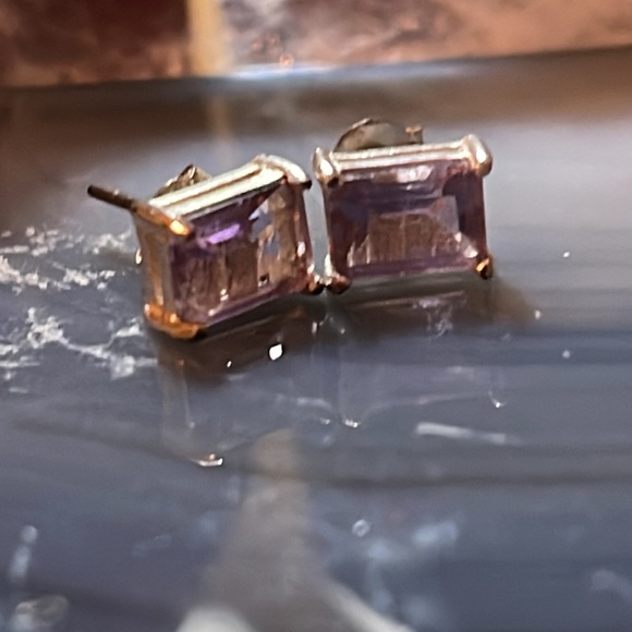 Artisan Sterling Silver Amethyst Stud Pierced Earrings - Picture 5 of 5